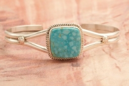 Genuine Kingman Water Web Turquoise Sterling Silver Bracelet
